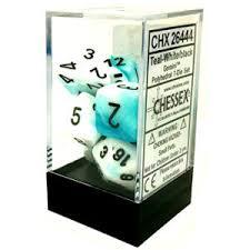 CHX26444 Gemini Teal-White dice w/ Black numbers