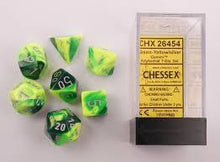 CHX26454 Gemini Green-Yellow dice w/ Silver numbers