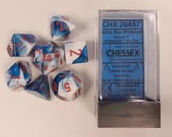 CHX26457 Gemini Astral Blue-White dice w/ Red numbers