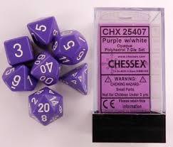 CHX25407 Opaque Purple w/ White numbers Standard set of 7 dice.