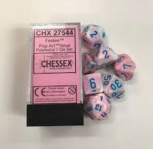 CHX27544 Festive Pop Art dice w/ Blue numbers