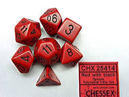 CHX25414 Opaque Red w/ Black numbers Standard set of 7 dice.
