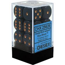 CHX25626 D6 Cube 16mm Dusty Blue dice w/ Gold Pips