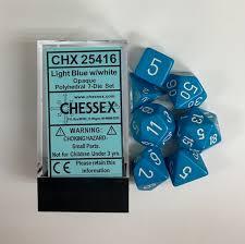 CHX25416 Opaque Light Blue w/ White numbers Standard set of 7 dice.