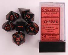 CHX25418 Opaque Black w/ Red numbers Standard set of 7 dice.