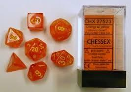 CHX27523 Ghostly Glow Orange dice w/ Yellow numbers