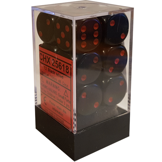 CHX25618 D6 Cube 16mm Black dice w/ Red Pips