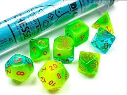 Chessex - 30048 Lab Dice Gemini Plasma Green-Teal w/Orange Numbers