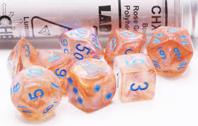 Chessex CHX30045 Lab Dice Borealis Rose Gold w/Light Blue Numbers