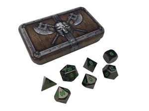 SkullSplitter Metal Dice Sets Black w/Green Numbers